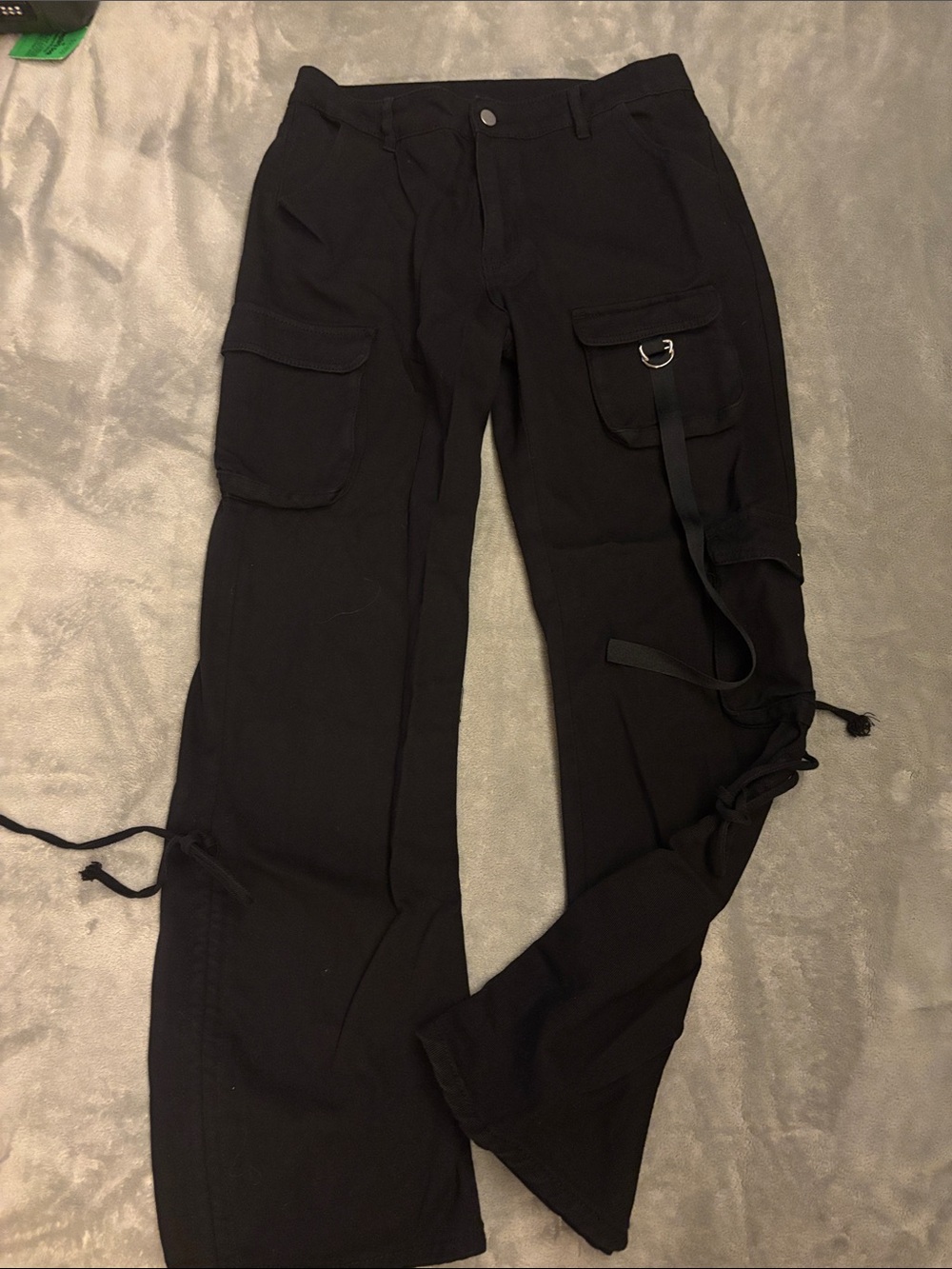 Black Cargo Pants with Strap Detail